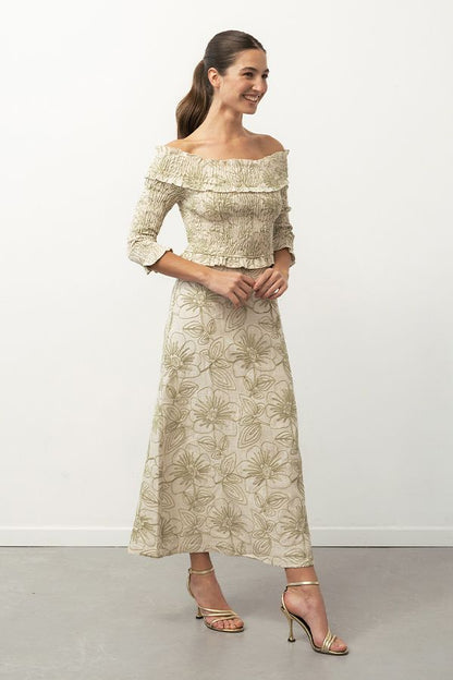 Vestido Odeon Estampado Beige