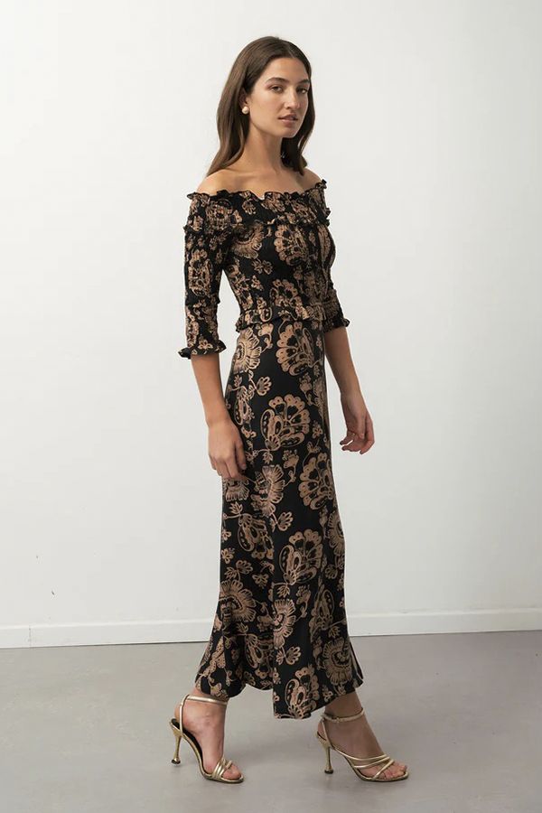 Vestido Bardot Noir Estampado