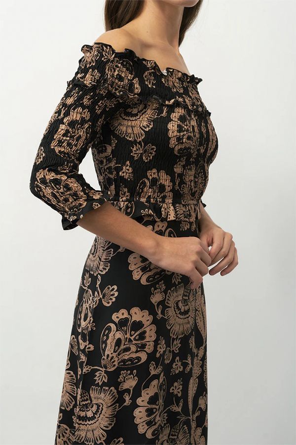 Vestido Bardot Noir Estampado