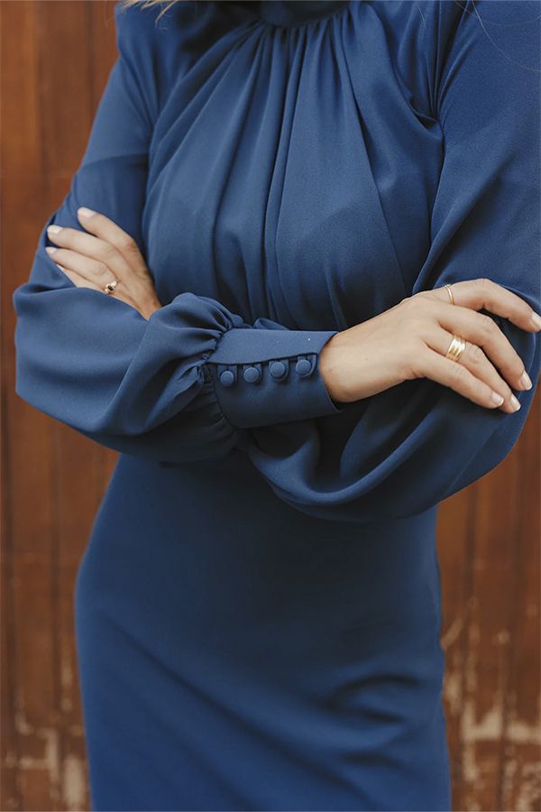Vestido Nabimia Midi Azul Petroleo