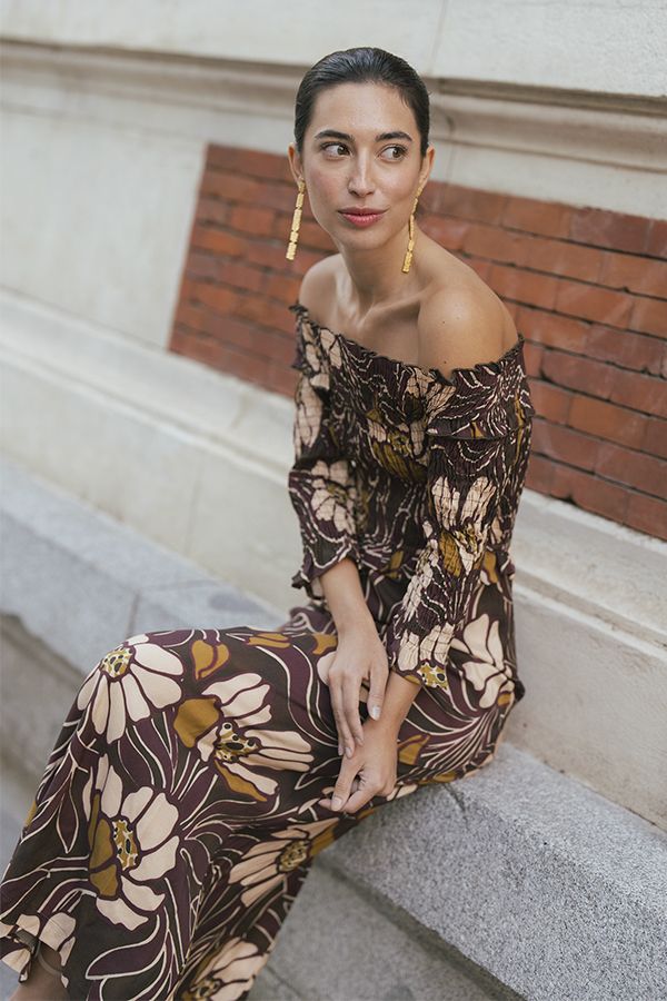 Vestido Emile Bardot Estampado Multicolor