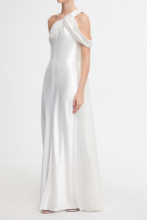 Vestido Ashborne Largo Blanco Detalle Cola