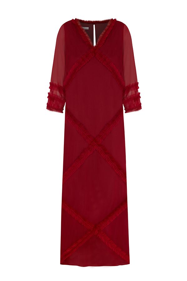 Vestido Mara Largo Granate con Chaleco