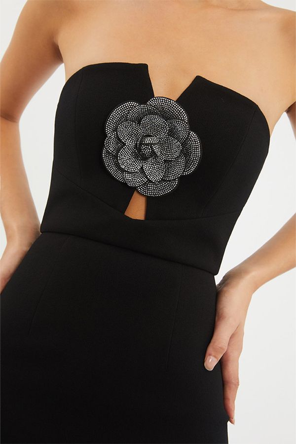 Vestido Yvonne Midi Flor Negro