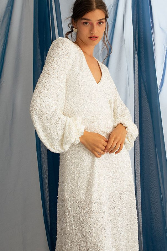 Vestido Sirin Lentejuelas Bordadas Blanco Novia