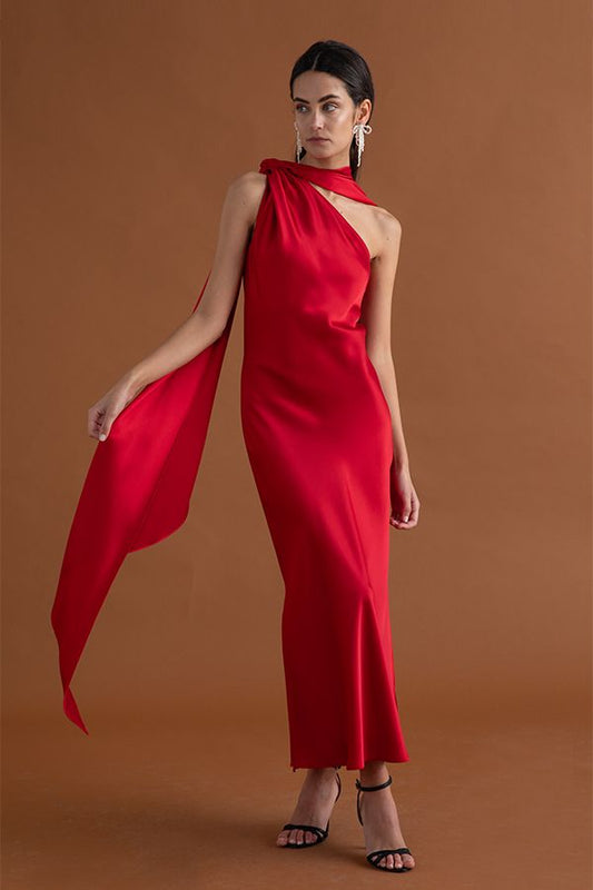 Vestido Diana Midi Pañuelo Rojo