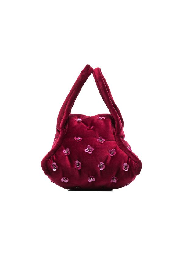 Bolsito Terciopelo Apliques de Flores Rojo Vino
