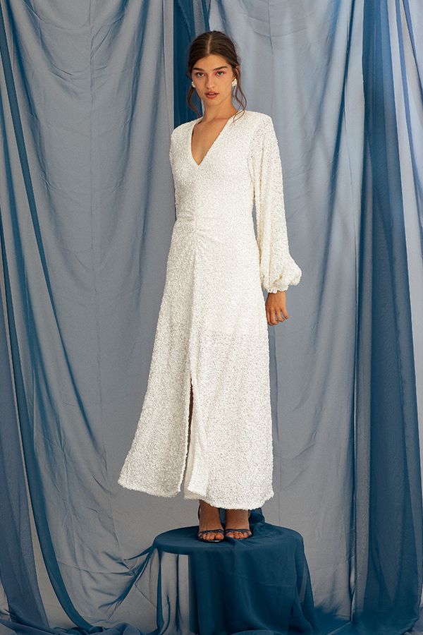 Vestido Sirin Lentejuelas Bordadas Blanco Novia