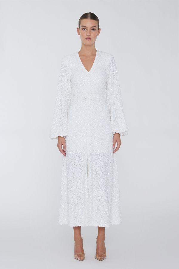 Vestido Sirin Lentejuelas Bordadas Blanco Novia