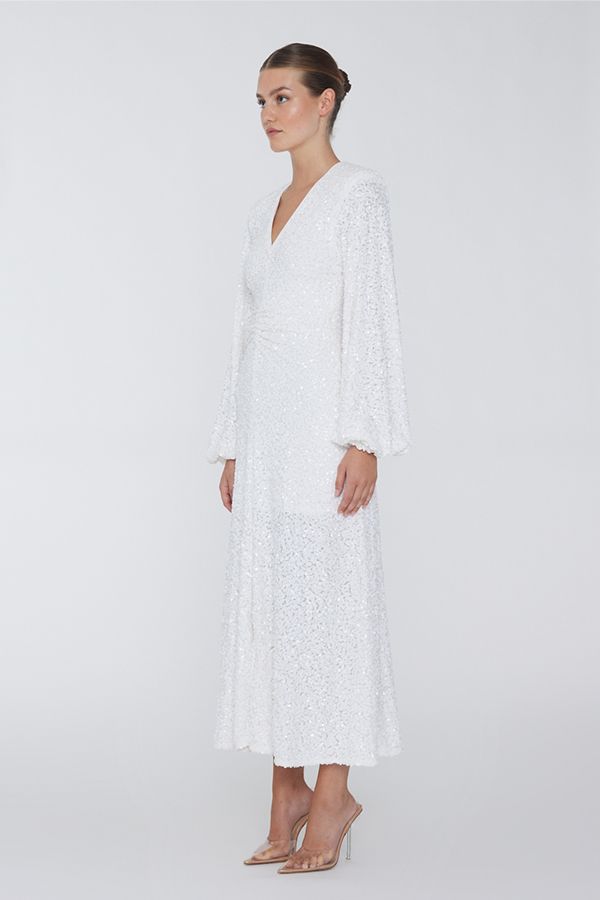 Vestido Sirin Lentejuelas Bordadas Blanco Novia