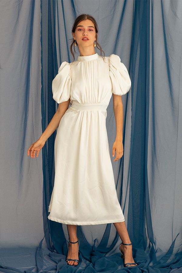 Vestido Noon Mangas Abullonadas Blanco Novia