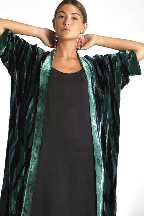Abrigo Kimono Cedro Midi Verde Esmeralda