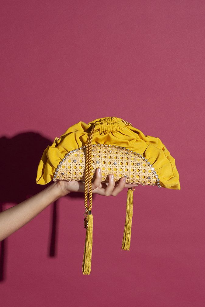 Bolso Clutch "Taco" Mimbre y Satén