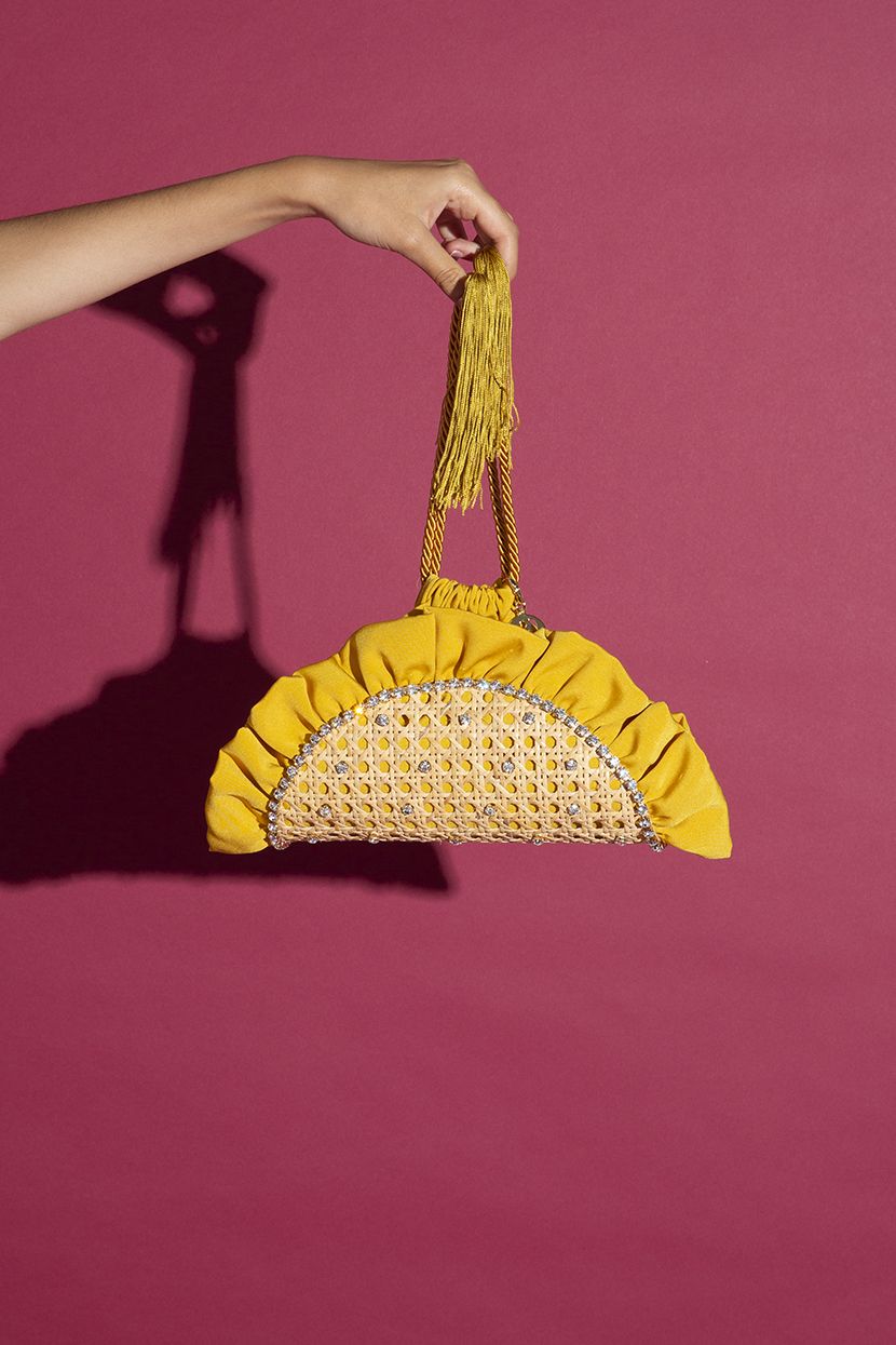 Bolso Clutch "Taco" Mimbre y Satén