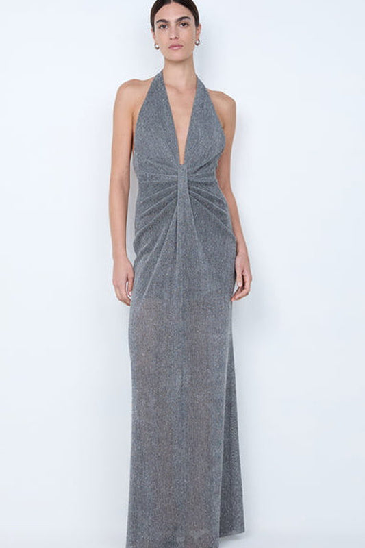 Vestido Astra Drapeado Plateado