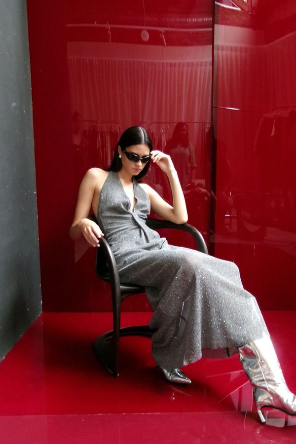 Vestido Astra Drapeado Plateado