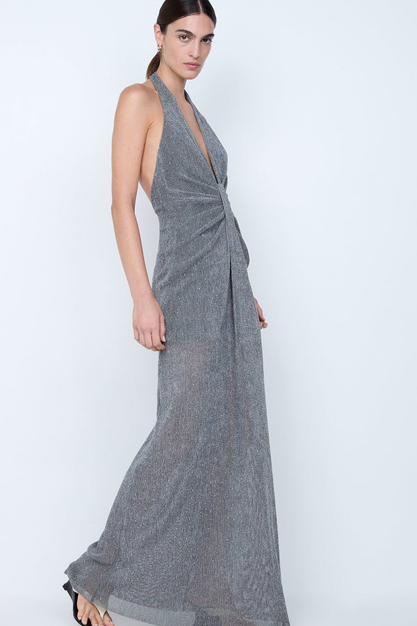 Vestido Astra Drapeado Plateado