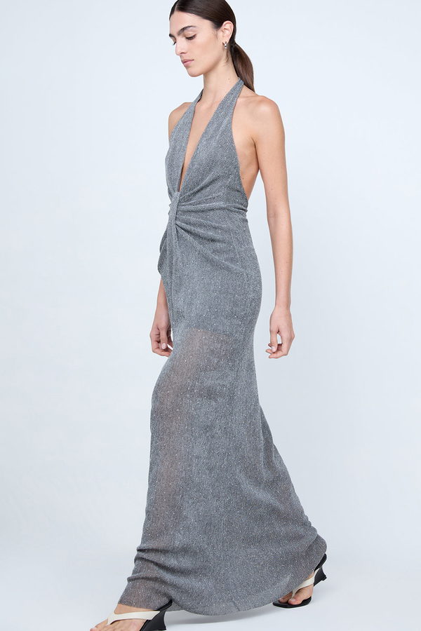 Vestido Astra Drapeado Plateado